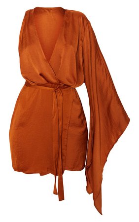 Rust Drape Sleeve Wrap Shift Dress | Dresses | PrettyLittleThing USA