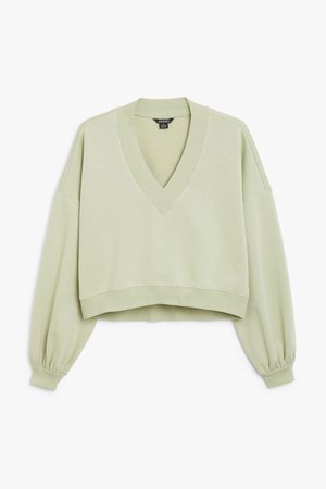 Cropped varsity sweater - Beige - Sweatshirts & hoodies - Monki WW