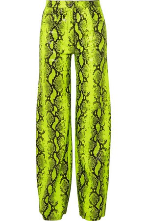 Off-White | Neon snake-effect leather straight-leg pants | NET-A-PORTER.COM