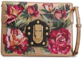 Studded Floral-print Metallic Textured-leather Shoulder Bag