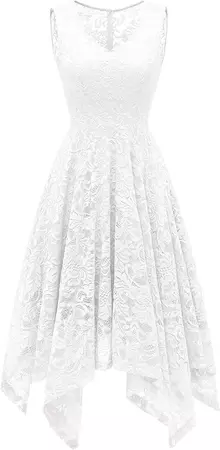 Amazon.com: Women's Vintage Floral Lace Cocktail Formal Swing Dress Sleeveless Hi-Lo Asymmetrical V-Neck White M : Clothing, Shoes & Jewelry