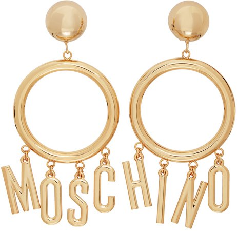 Moschino: Gold Logo Hoop Clip-On Earrings | SSENSE France