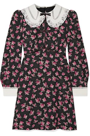 Miu Miu | Lace and satin-trimmed floral-print silk crepe de chine mini dress | NET-A-PORTER.COM
