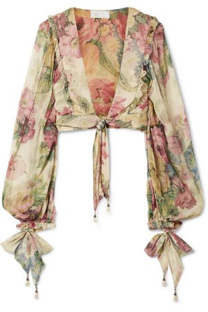 Zimmermann | Melody cropped tie-front floral-print silk-crepon top | NET-A-PORTER.COM