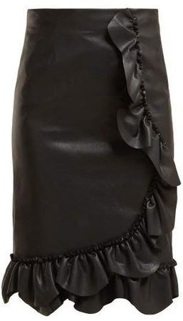 Ruffled Faux Leather Pencil Skirt - Womens - Black