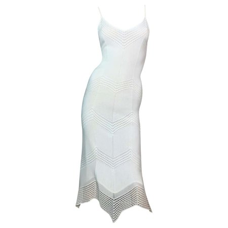 S/S 1999 Christian Dior John Galliano Runway Ivory Knit Bodycon Dress For Sale at 1stDibs