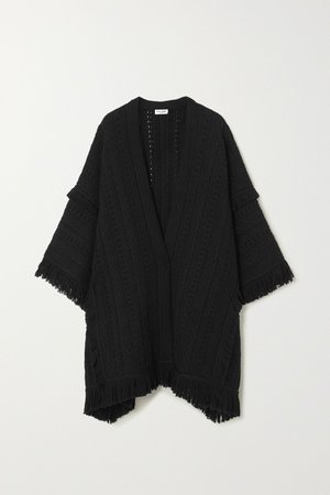 Black Fringed crochet-knit wool cape | SAINT LAURENT | NET-A-PORTER