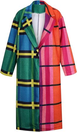 Women's Overcoat Classic Long-length Color Matching Plaid Print Winter Lapel Outwear Coat with Puffy Coats Women : Clothing, Shoes & Jewelry