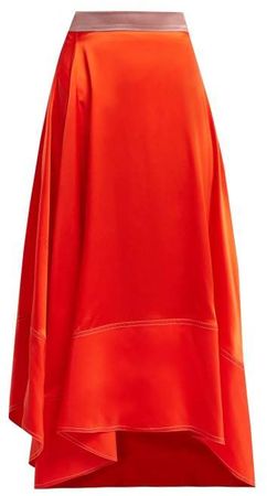 Shona Asymmetric Silk Satin Skirt - Womens - Orange Multi