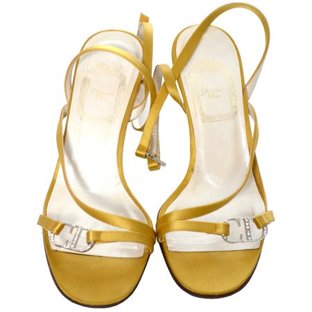 Gold vintage Christian Dior shoes ankle strap sandals rhinestone