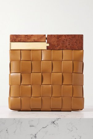 Camel Wood and intrecciato leather clutch | Bottega Veneta | NET-A-PORTER