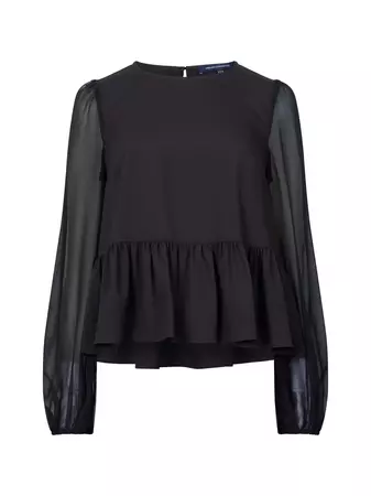 Crepe Light Georgette Puplum Top Black | French Connection US