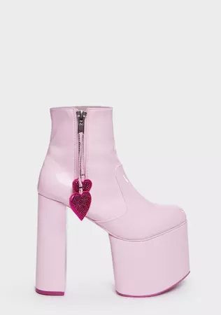 Sugar Thrillz Glitter Heart Charm Platform Ankle Boots - Pink – Dolls Kill