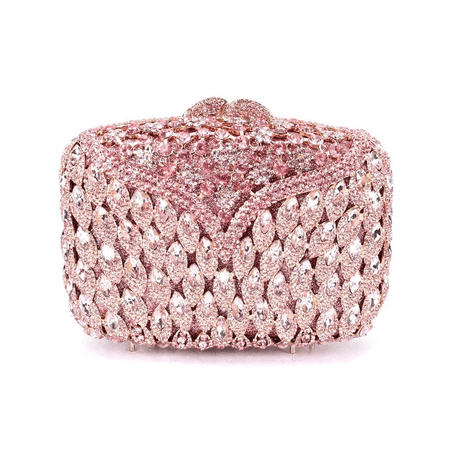 Bridal wedding purse, clutch, Geometric pattern crystal rhinestone clutch, Pink marquise crystal clutch, Evening party clutch