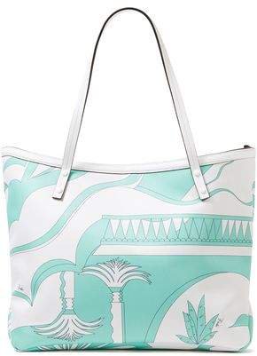 Twist Leather-trimmed Printed Twill Tote