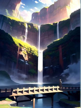 anime waterfall fantasy