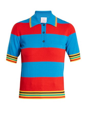 Striped Knit Polo Shirt