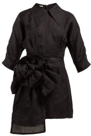 Rosette Silk Gazar Mini Dress - Womens - Black