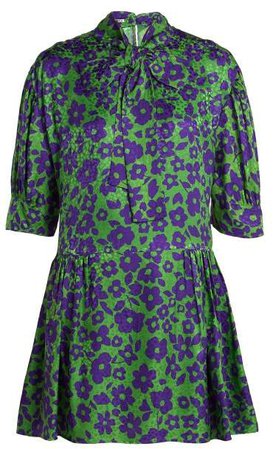 Floral Print Silk Dress - Womens - Purple Multi