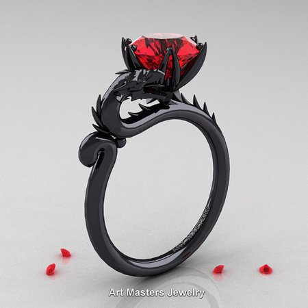 Art Masters 14K Black Gold 3.0 Ct Ruby Dragon Engagement Ring