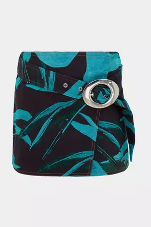 Mini Denim Wrap Skirt Turquoise Flower - Louisa Ballou