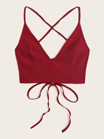 Solid Lace Up Back Cami Top | ROMWE