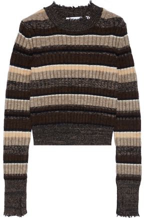Ribbed striped wool, cotton, yak and cashmere-blend sweater | HELMUT LANG | Sale up to 70% off | THE OUTNET