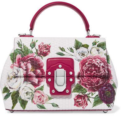 Lucia Floral-print Leather Tote - White