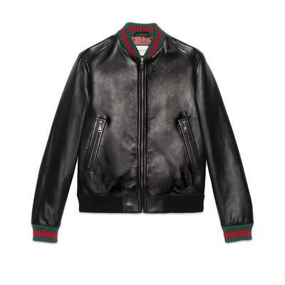 Black Leather Jacket With Web | GUCCI® US