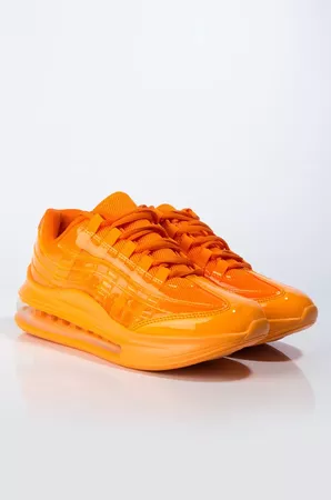 CAPE ROBBIN Holographic Neon Lace Up Thick Sole Trainer Sneaker In Orange, Holo