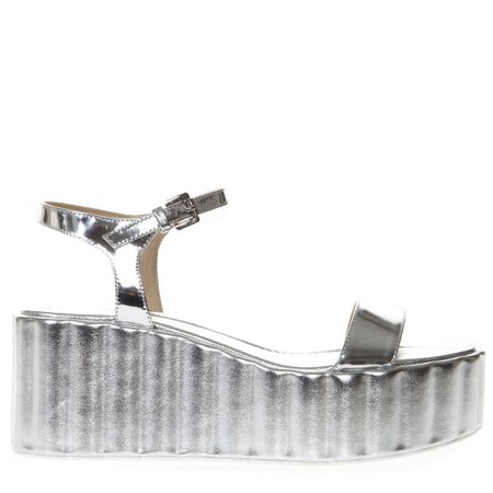 Strategia 70mm Wedged Silver Leather Sandal