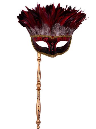 Tribal Red Masquerade Mask with Handle