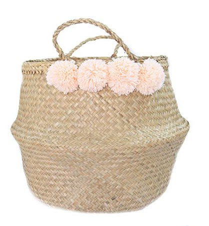 Amazon.com: Seagrass Belly Basket Blush Pink Pom Pom: Home & Kitchen