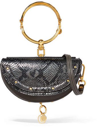 Nile Bracelet Mini Snake-effect Leather Shoulder Bag - Anthracite