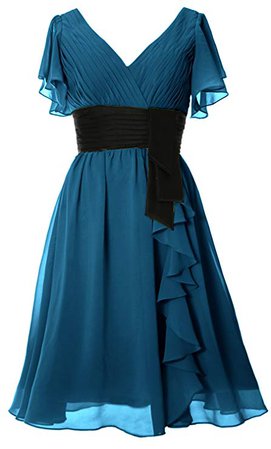 MACloth Elegant Short Sleeve Mother of Bride Dress V Neck Cocktail Formal Gown at Amazon Women’s Clothing store:
