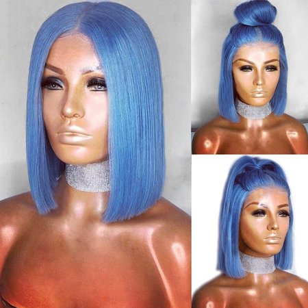 Women Fashion Short Bob Wig Light Blue Straight Hair Extensions Synthetic Wig | Wish