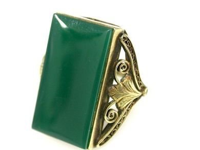 Vintage Green Onyx and Tsavorite Garnet Ring