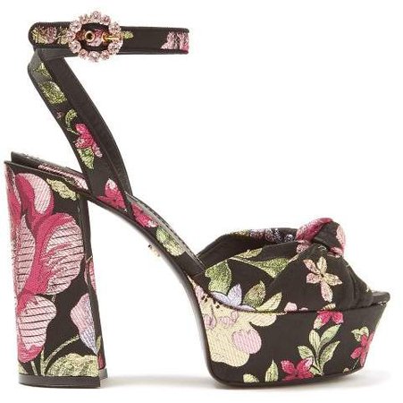Keira Floral Brocade Platform Sandals - Womens - Black Multi
