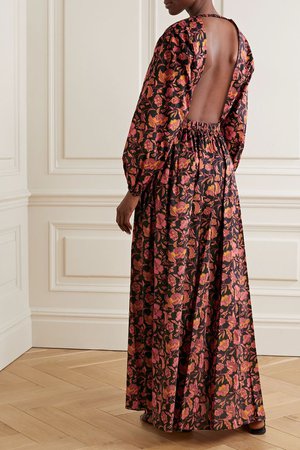 Black Open-back floral-print cotton-poplin maxi dress | Matteau | NET-A-PORTER