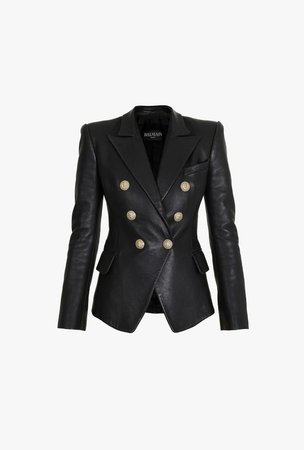 Black Double Breasted Leather Blazer for Women - Balmain.com