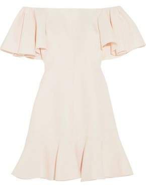 Off-the-shoulder Wool And Silk-blend Crepe Mini Dress