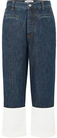 Fisherman Cotton Poplin-paneled Cropped Boyfriend Jeans - Blue