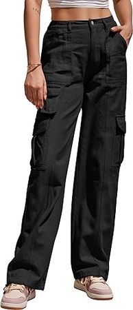 Hiistandd Women's High Waisted Cargo Pants Cotton Wide Leg Casual Pants Combat Military Work Trouser(Black,M) at Amazon Women’s Clothing store