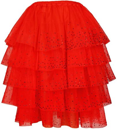 Jiri Kalfar Red Organic Tulle Multi-Tiered Ruffle Skirt