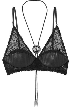 Alexander Wang | Embellished leather and stretch-lace bra top | NET-A-PORTER.COM