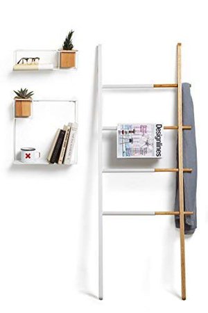 Amazon.com: Umbra Hub Ladder – Adjustable Clothing Rack for Bedroom or Freestanding Towel Rack for Bathroom | Expands from 16 to 24 inches with 4 Notched Hooks, Black/Walnut: Home & Kitchen