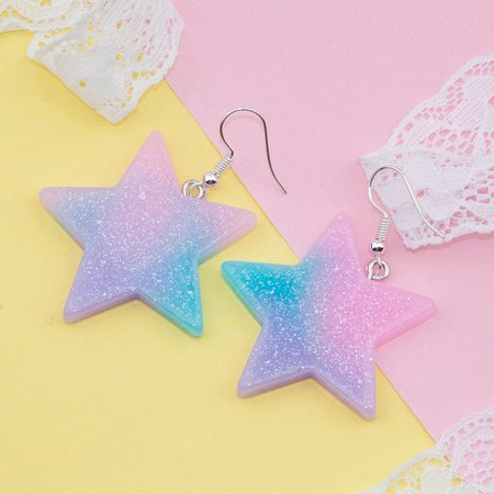 Kawaii Goth Fairy Kei Glitter Star Earrings
