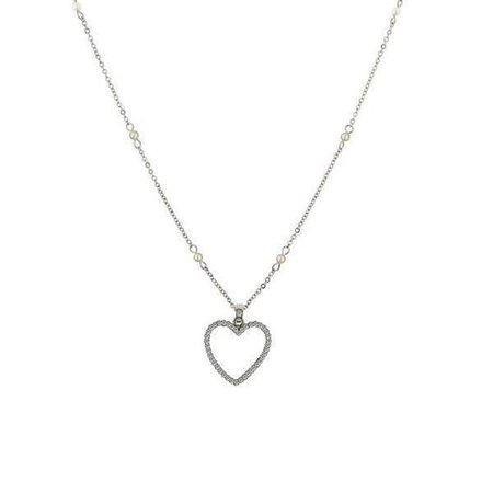 Silver-Tone Crystal with Costume Pearl Heart Necklace