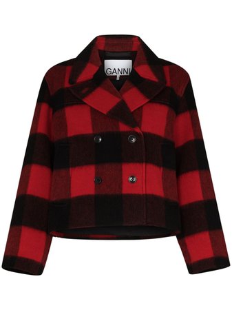 Shop black & red GANNI check-pattern double-breasted jacket with Express Delivery - Farfetch