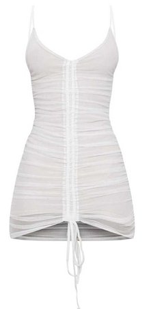 PLT white mesh ruched bodycon dress